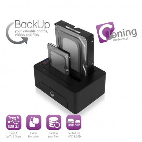 Docking Station USB 3.2 2*HDD SATA 2.5/3.5 USB3.0 CLONIG Software Back-Up EW7014