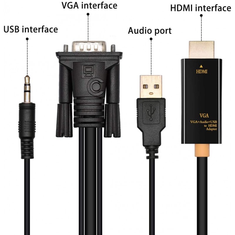 Cavo adattore da VGA&Audio maschio a HDMI MASCHIOQuesto cavo adattatore converte il segnale video VGA e audio analogico in un s