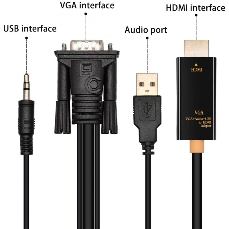 Cavo adattore da VGA&Audio maschio a HDMI MASCHIOQuesto cavo adattatore converte il segnale video VGA e audio analogico in un s Cavo adattore da VGA&Audio maschio a HDMI MASCHIOQuesto cavo adattatore converte il segnale video VGA e audio analogico in un s