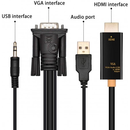 Cavo adattore da VGA&Audio maschio a HDMI MASCHIOQuesto cavo adattatore converte il segnale video VGA e audio analogico in un s