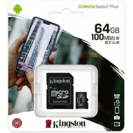 SD Memory Card MICRO 64GB SDCS2/64GB CLASS10 UHS-I 100MB/S + ADATTATORE CANVAS SELECT PLUS KINGSTON