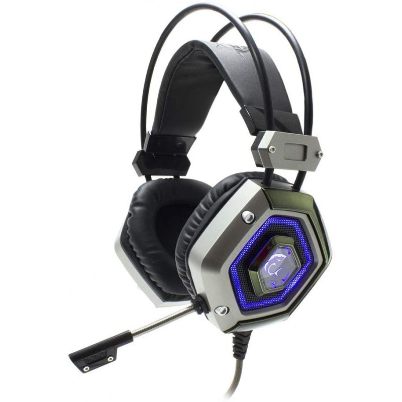 Cuffie Gaming USB con Microfono Lion Silver. Driver premium da 50 mm di alta precisione per un audio stereo eccezionale e micro Cuffie Gaming USB con Microfono Lion Silver. Driver premium da 50 mm di alta precisione per un audio stereo eccezionale e micro