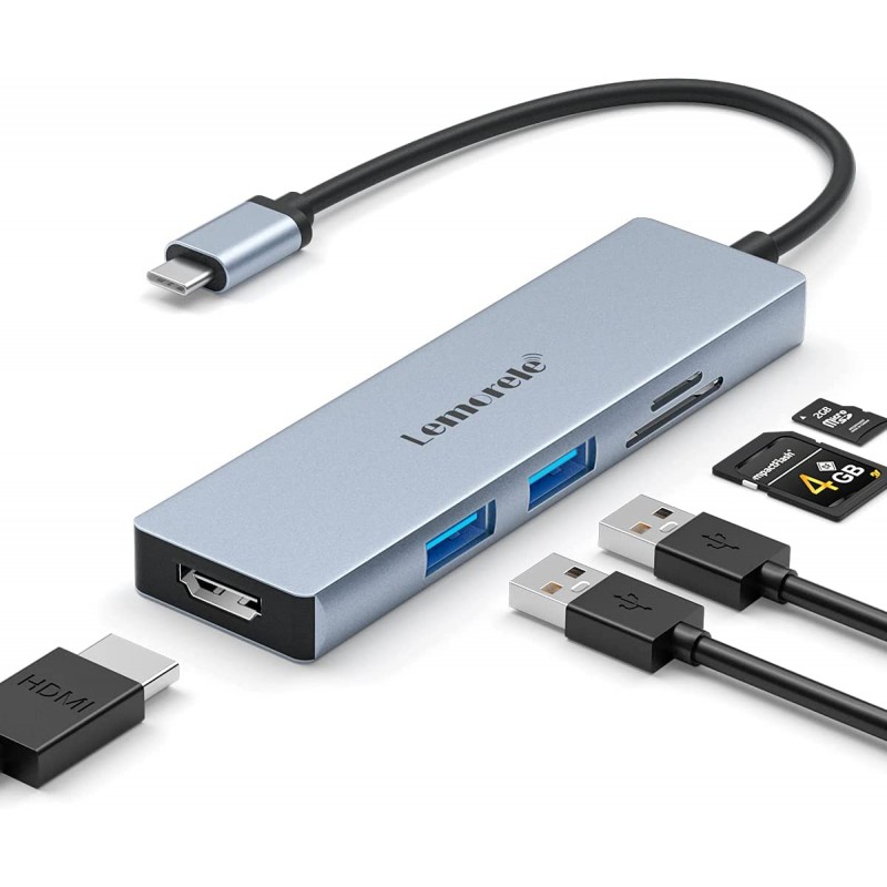 DOCK STATION 5 in 1 Hub USB C HDMI 4K - 6 in 1 Adattatore USB C Hub con 2 USB 3.0, SD/TF, USB C Adattatore MacBook PRO/Air M1, 
