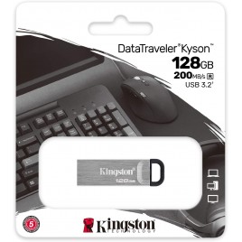 PEN DRIVE Kingston DataTraveler Kyson Drive Flash USB3.2 128 GB, con Elegante Guscio in Metallo senza Cappuccio Protettivo