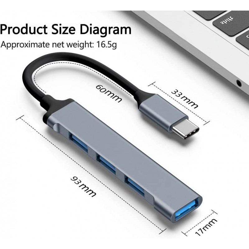 Hub USB C 3.0 -4 in 1 , porte usb multiple per pc,Adattatore USB C con 1 USB 3.0 & 3 USB 2.0 Tipo C Hub,per Laptop MAC, Chiavet