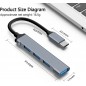 Hub USB C 3.0 -4 in 1 , porte usb multiple per pc,Adattatore USB C con 1 USB 3.0 & 3 USB 2.0 Tipo C Hub,per Laptop MAC, Chiavet