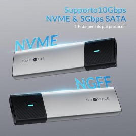 BOX Case SSD M2 [NVME & SATA], Enclosure SSD M2 NVMe USB C 3.1 Gen2 10Gbps, SETMSPACE Adattatore SSD M2 NVMe USB Compatibile co