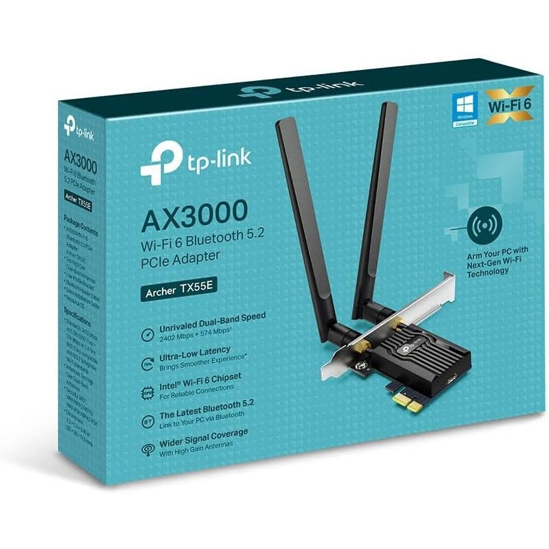 ADATTATORE PCI EXPRESS TP-Link Archer TX55E - Wi-Fi 6 (AX3000), Bluetooth 5.2 PCIe, Scheda Wifi Pc Fisso, 75% Di Latenza In Men