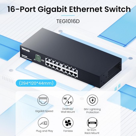 SWITCH 16P LAN GIGABIT TENDA TEG101DM - 10/100/1000 MBPS BASE-T ETHERNET -