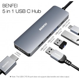 DOCK STATION Hub USB C 5in1, adattatore multiporta USB C con 4K HDMI/PD 100W/USB-A 3.2 10Gbps/2*USB-A 2.0[design in silicone/te