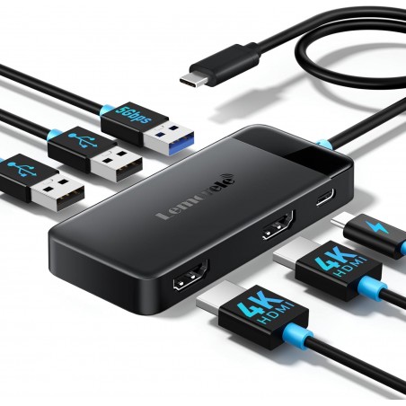 DOCK STATION Hub USB C 6 in 1 Multiporta, 2 HDMI 4K@30Hz, 3 USB 3.0, PD 100W - Docking Station per Monitor Doppio, Caricamento 