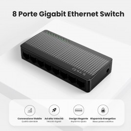 SWITCH 8P Ethernet Gigabit TENDA, Switch Gigabit 10/100/1000 Mbps, Switch Rete con Indicatore LED, Plug & Play, Mini Formato, M
