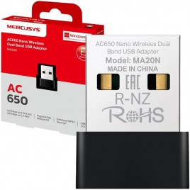 Mercusys TP-Link MA20N Adattatore WiFi USB Scheda di Rete, AC650 Nano Scheda, Dual Band, USB 2.0, WPA3,Plug & Play, Windows 11/