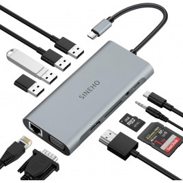 DOCK STATION USB CHUB USB C Docking Station, 11 in 1 Adattatore USB C con 4K HDMI, VGA, Ethernet, 4 porte USB, SD/TF, 100W PD, 