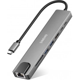 DOCK STATION Hub USB C 8-in-1 Multiporta con HDMI 4K@30Hz, PD 100W, USB 3.0, USB 2.0, porta dati USB-C, porta Ethernet e lettor