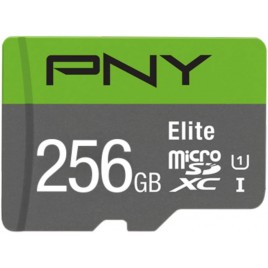 SD PNY Elite Scheda di Memoria microSDXC 256GB + Adattatore SD, Velocità di Lettura fino a 100MB/s, Classe 10 UHS-I, U1 per vid