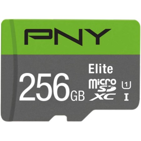 SD PNY Elite Scheda di Memoria microSDXC 256GB + Adattatore SD, Velocità di Lettura fino a 100MB/s, Classe 10 UHS-I, U1 per vid