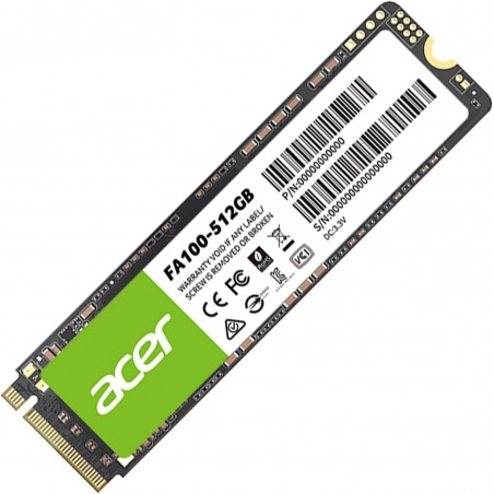 SSD-SOLID STATE DISK M.2(2280) Acer FA100 PCIe 3.0 NVMe 512 GB: Velocità di lettura fino a 3300 MB/s, disco interno Gen3x4 M.2 