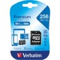 SD Memory Card MICRO Verbatim C con adattatore - 256 GB - Velocità di lettura fino a 90 MB/s - scrittura minima 10 MB/s - Nero