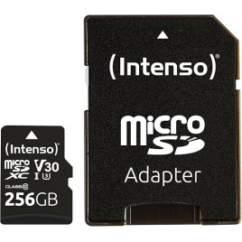 SD Memory Card MICRO iNTENSO con adattatore - 256 GB - Velocità di lettura fino a 100 MB/s - scrittura minima 45 MB/s - Nero