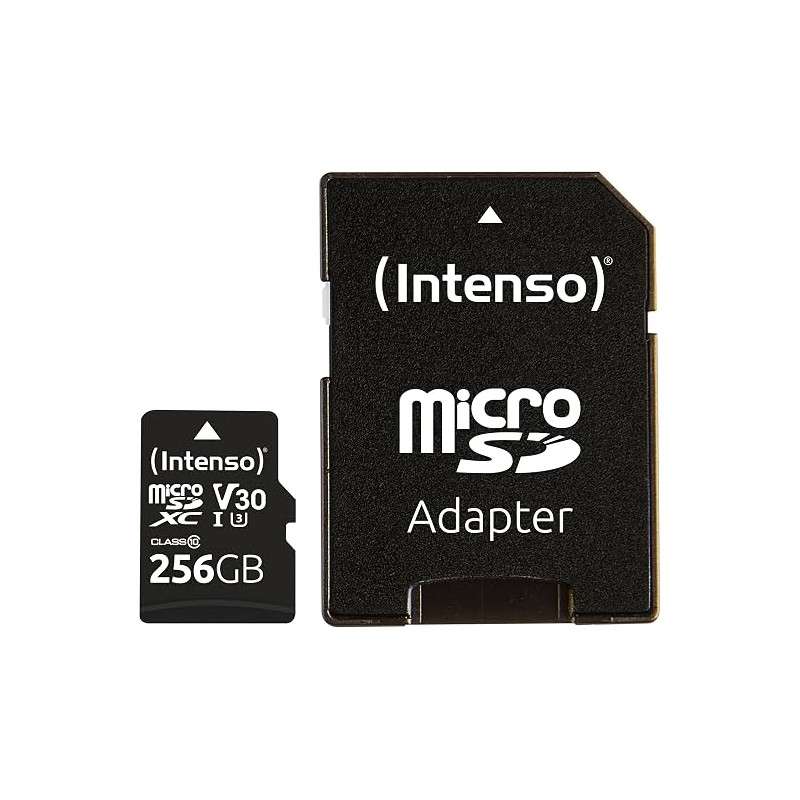 SD Memory Card MICRO iNTENSO con adattatore - 256 GB - Velocità di lettura fino a 100 MB/s - scrittura minima 45 MB/s - Nero