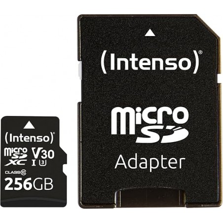 SD Memory Card MICRO iNTENSO con adattatore - 256 GB - Velocità di lettura fino a 100 MB/s - scrittura minima 45 MB/s - Nero