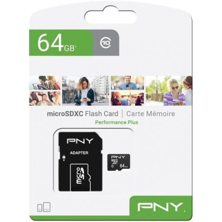 SD Memory Card MICRO PNY 64GB Performance Plus C10 microSDXC Scheda di Memoria Flash