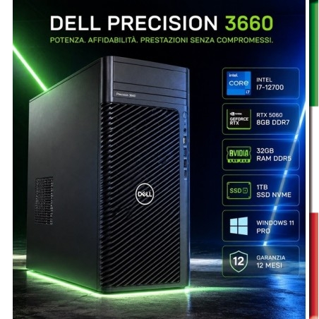 PC DELL 3660 PRECISION  (USATO) INTEL I7-12700 - SVGA RTX 5060  8GB DDR7- 32GB RAM DDR5 - SSD 1TB  NVME - USB3,0 - Windows 11 P