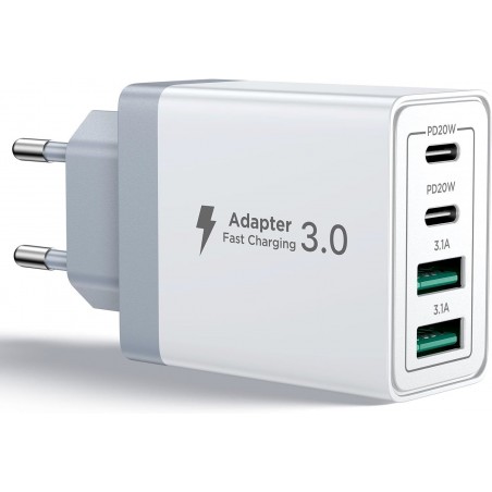 Caricatore USB C Rapido 40W 4Porto Presa USB Caricatore Multipla PD & QC3.0 Carica Cellulare, Spina Alimentatore Caricabatterie